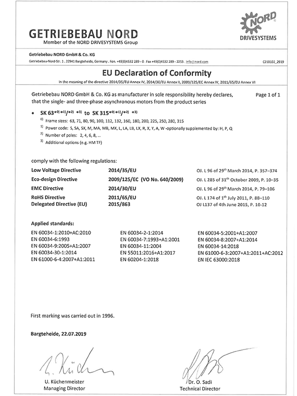 NORD 诺德电机 EU(等同CE)认证